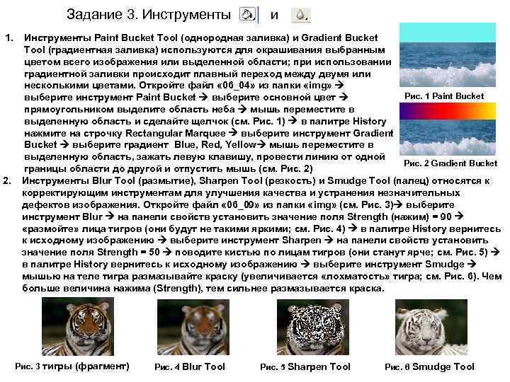 Задание 3. Инструменты 1. 2. и Инструменты Paint Bucket Tool (однородная заливка) и Gradient