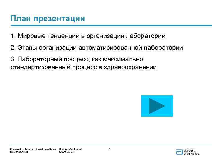 План презентации 1. Мировые тенденции в организации лаборатории 2. Этапы организации автоматизированной лаборатории 3.