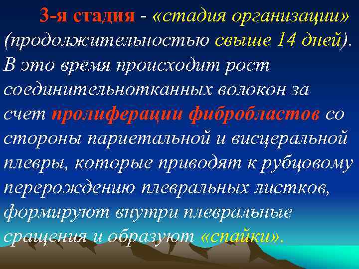 3 я стадия - «стадия организации» (продолжительностью свыше 14 дней). В это время происходит