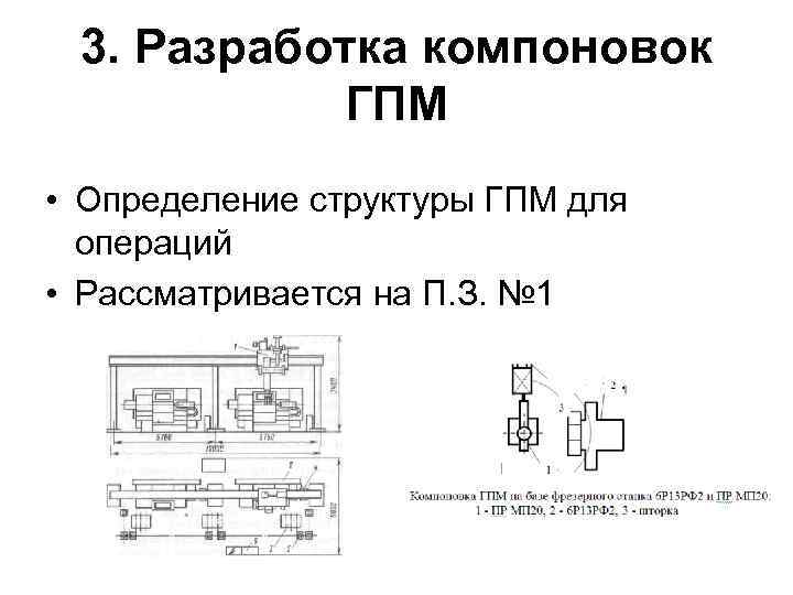 3. Разработка компоновок ГПМ • Определение структуры ГПМ для операций • Рассматривается на П.