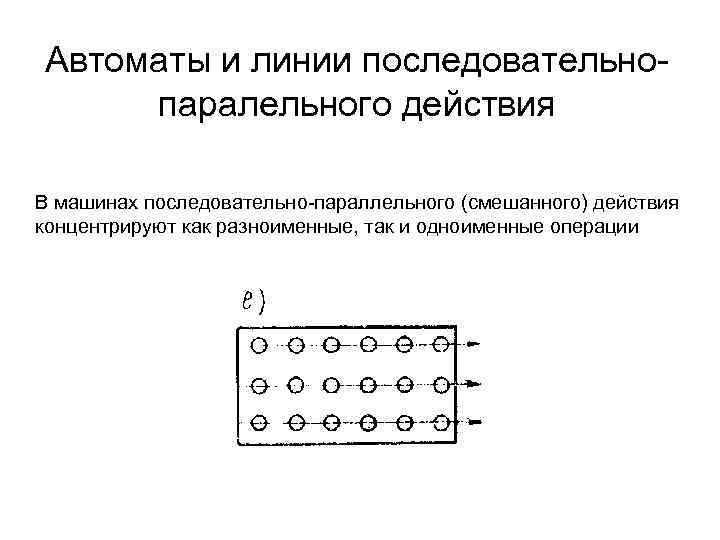 Автоматы и линии последовательнопаралельного действия В машинах последовательно-параллельного (смешанного) действия концентрируют как разноименные, так