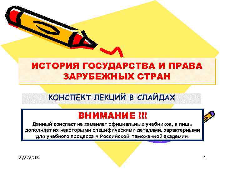 ИСТОРИЯ ГОСУДАРСТВА И ПРАВА ЗАРУБЕЖНЫХ СТРАН КОНСПЕКТ ЛЕКЦИЙ В СЛАЙДАХ ВНИМАНИЕ !!! Данный конспект