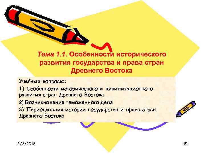 Тема 1. 1. Особенности исторического развития государства и права стран Древнего Востока Учебные вопросы: