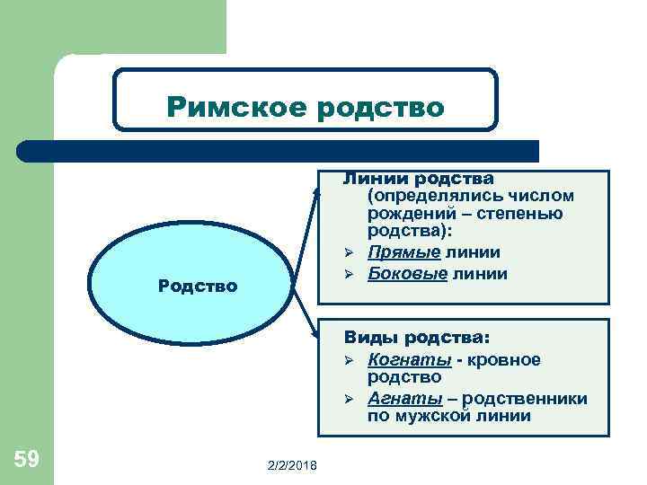 Римское родство Линии родства (определялись числом рождений – степенью родства): Ø Прямые линии Ø