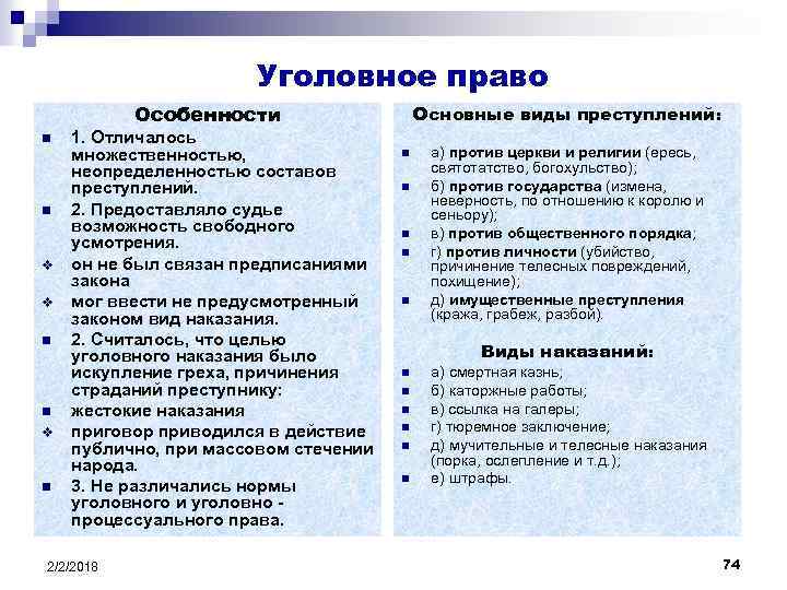 Уголовное право Особенности n n v v n n v n 1. Отличалось множественностью,