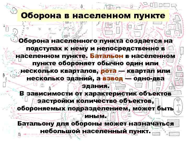 Оборона в населенном пункте Оборона населенного пункта создается на подступах к нему и непосредственно