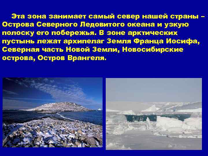 Эта зона занимает самый север нашей страны – Острова Северного Ледовитого океана и узкую