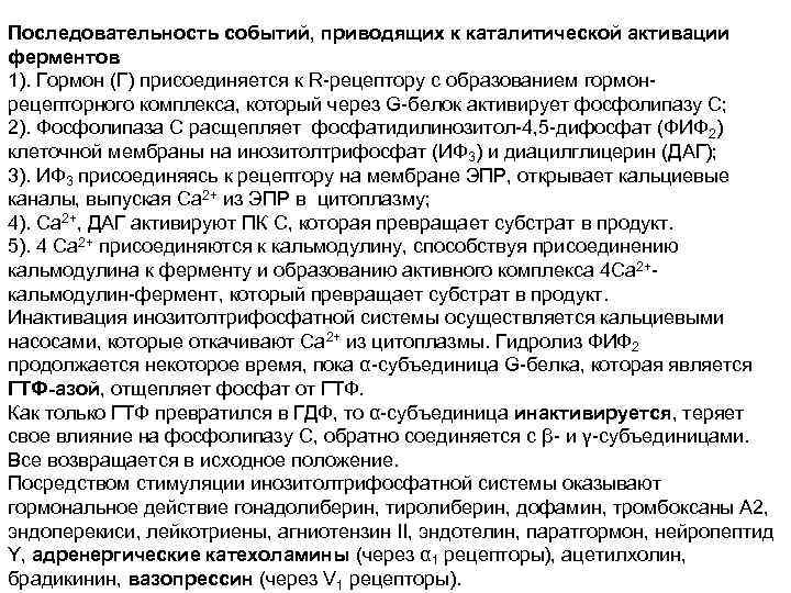 Последовательность событий, приводящих к каталитической активации ферментов 1). Гормон (Г) присоединяется к R-рецептору с