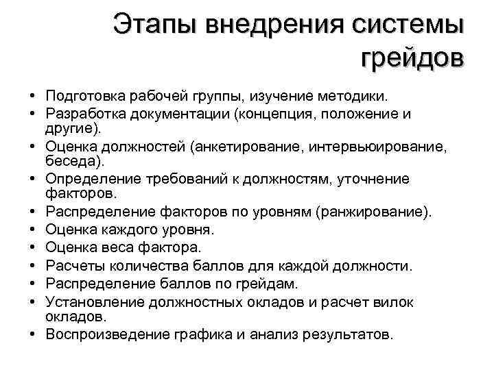 Система этап. Этапы внедрения системы оценки персонала в организации. Система грейдирования персонала. Этапы внедрения системы грейдов. Методика грейдирования должностей.