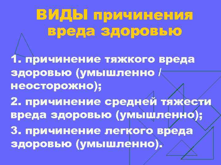 Умышленное причинение средней тяжести вреда здоровью презентация