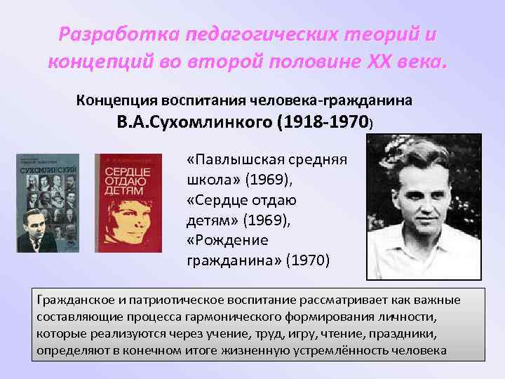 Разработка педагогических теорий и концепций во второй половине XX века. Концепция воспитания человека-гражданина В.