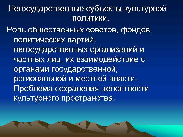 Негосударственные субъекты культурной политики. Роль общественных советов, фондов, политических партий, негосударственных организаций и частных