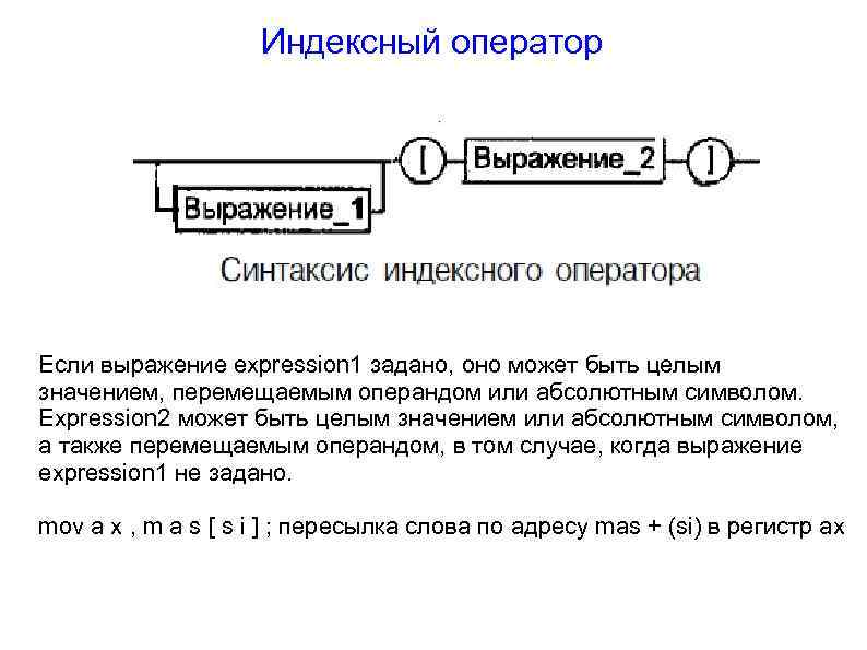 Индексный оператор Если выражение expression 1 задано, оно может быть целым значением, перемещаемым операндом