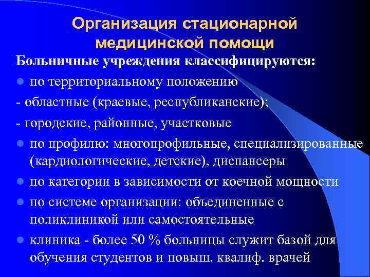 Организация стационарной помощи населению современные проблемы презентация