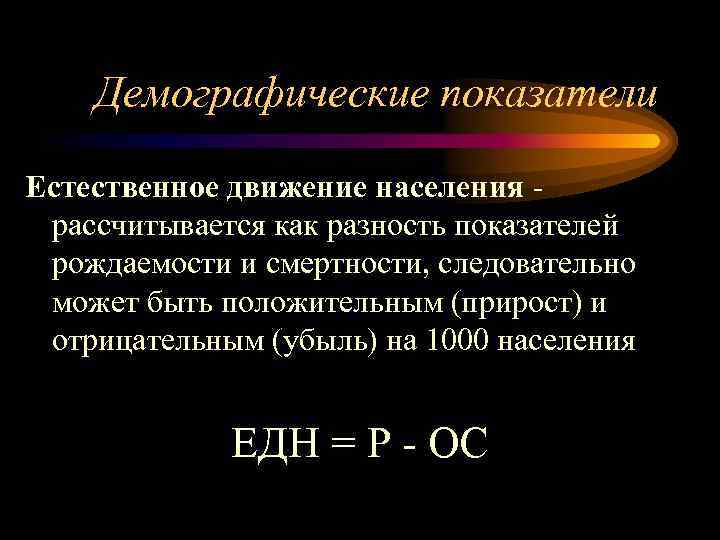 Демографические показатели Естественное движение населения рассчитывается как разность показателей рождаемости и смертности, следовательно может