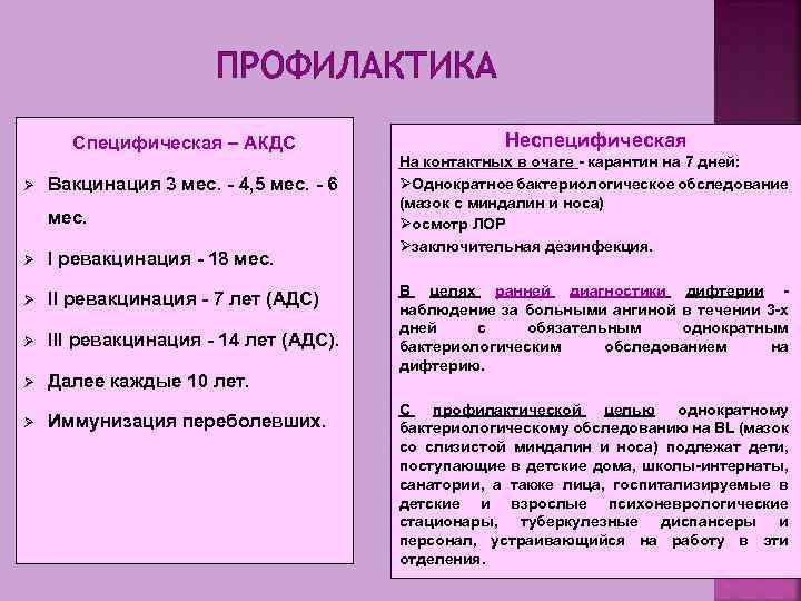 ПРОФИЛАКТИКА Специфическая – АКДС Ø Вакцинация 3 мес. - 4, 5 мес. - 6