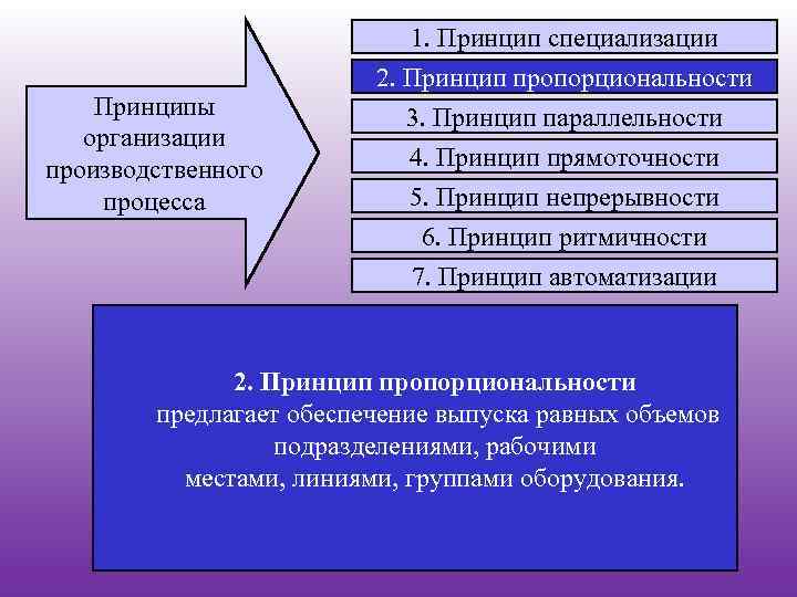 Принципы организации производственного процесса 1. Принцип специализации 2. Принцип пропорциональности 3. Принцип параллельности 4.