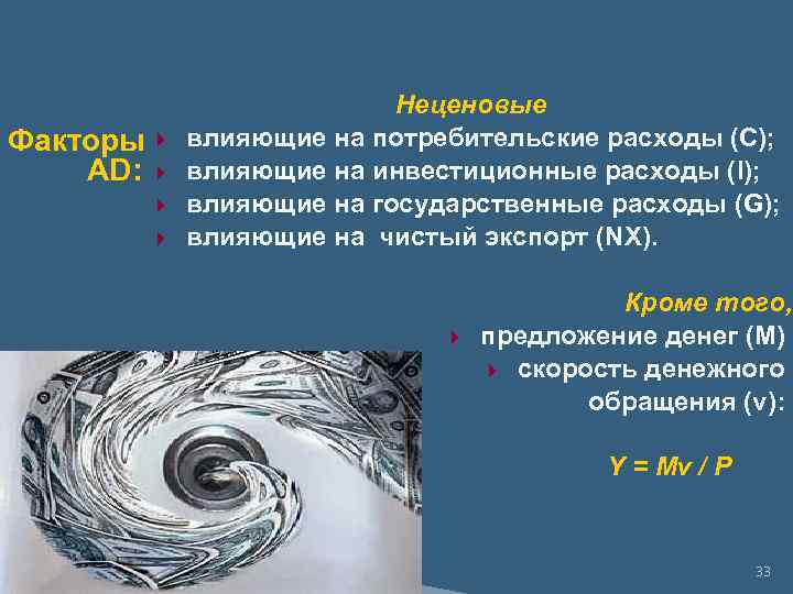 Факторы AD: Неценовые влияющие на потребительские расходы (С); влияющие на инвестиционные расходы (I); влияющие