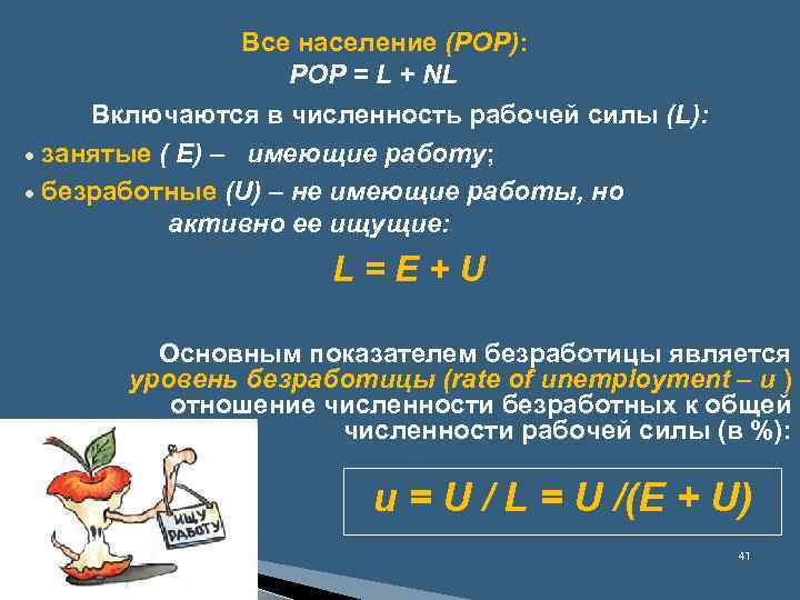  Все население (POP): POP = L + NL Включаются в численность рабочей силы