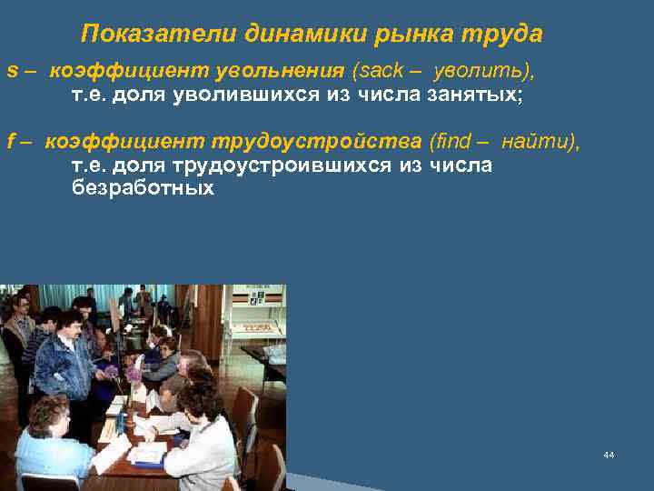 Показатели динамики рынка труда s – коэффициент увольнения (sack – уволить), т. е. доля