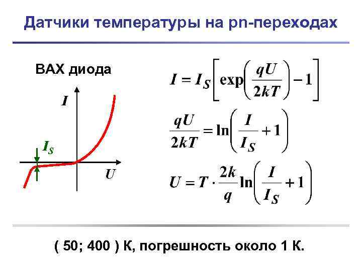 Датчики температуры на pn-переходах ВАХ диода I IS U ( 50; 400 ) К,