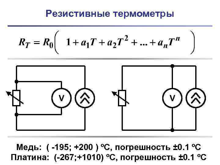 Резистивные термометры V V Медь: ( -195; +200 ) ºС, погрешность ± 0. 1