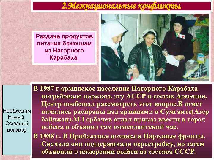 2. Межнациональные конфликты. Раздача продуктов питания беженцам из Нагорного Карабаха. Необходим Новый Союзный договор