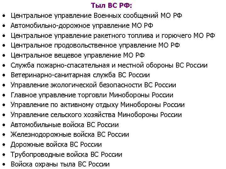  • • • • Тыл ВС РФ: Центральное управление Военных сообщений МО РФ