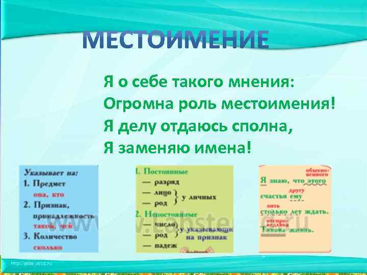 Местоимения могут заменять прилагательные. Я О себе такого мнения огромна роль местоимения. Роль местоимений в предложении. Стихи с местоимением я.