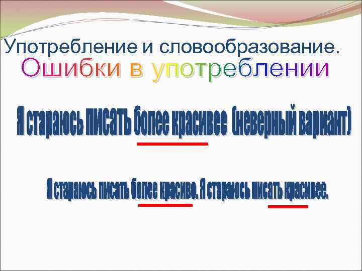 Употребление и словообразование. 