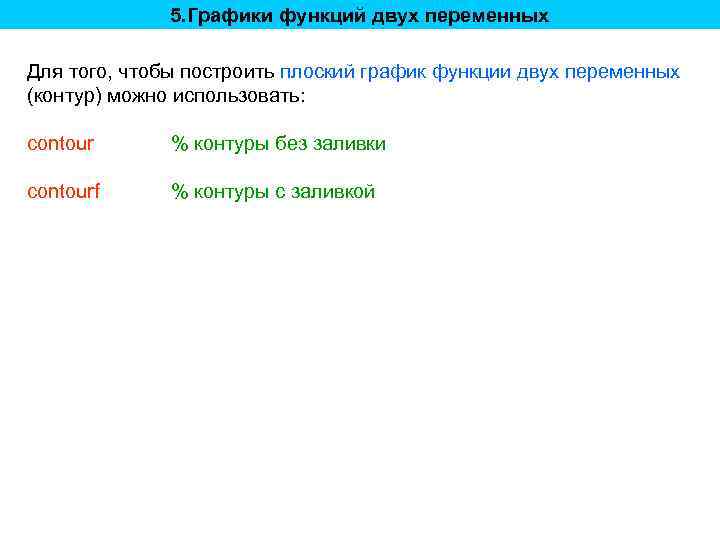 5. Графики функций двух переменных Для того, чтобы построить плоский график функции двух переменных