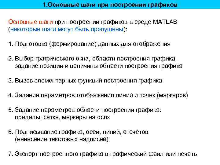 1. Основные шаги при построении графиков в среде MATLAB (некоторые шаги могут быть пропущены):