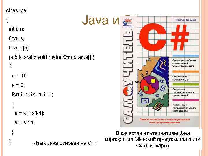 class test Java и C# { int i, n; float s; float x[n]; public