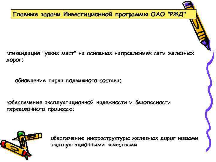 Главные задачи Инвестиционной программы ОАО 