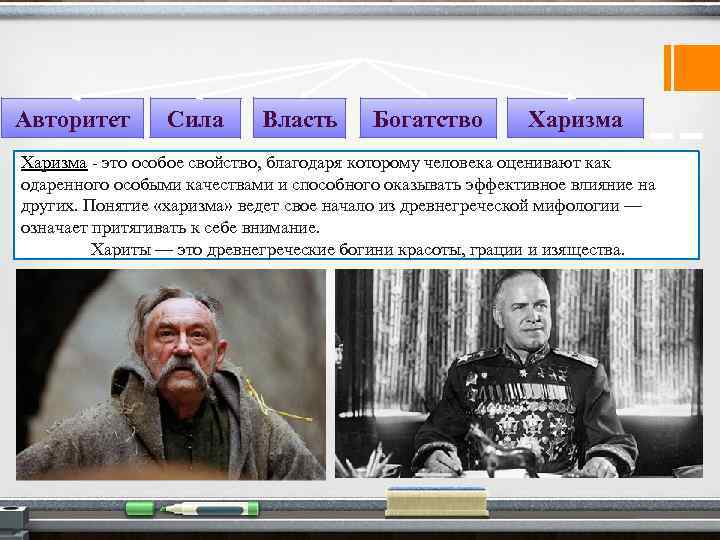 Авторитет Сила Власть Богатство Харизма - это особое свойство, благодаря которому человека оценивают как