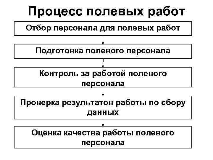 Процесс полевых работ Отбор персонала для полевых работ Подготовка полевого персонала Контроль за работой