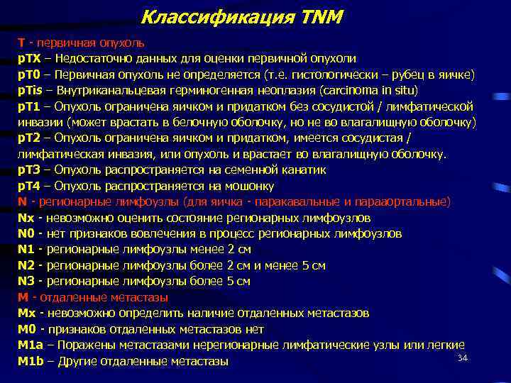 Классификация TNM T - первичная опухоль p. TX – Недостаточно данных для оценки первичной