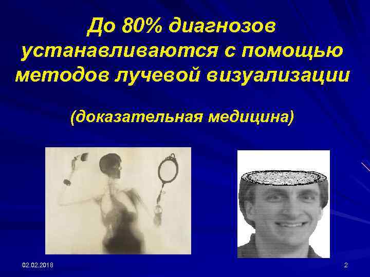 До 80% диагнозов устанавливаются с помощью методов лучевой визуализации (доказательная медицина) 02. 2018 2