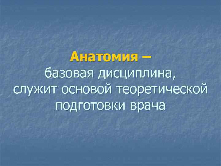 Анатомия – базовая дисциплина, служит основой теоретической подготовки врача 