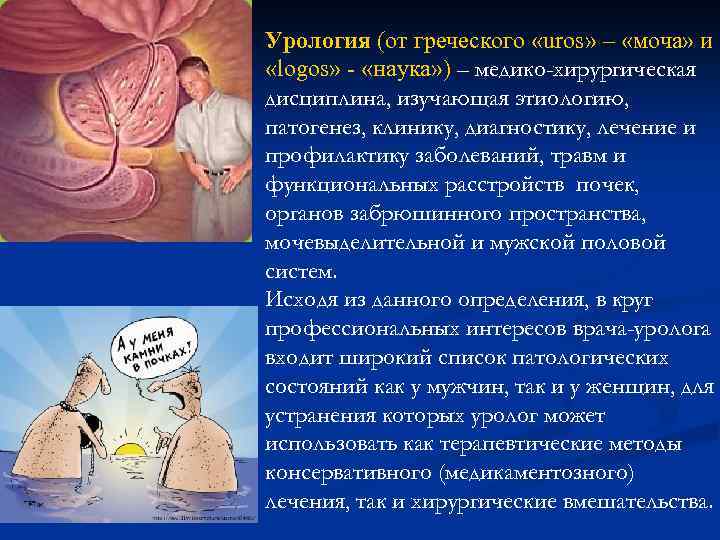 Урология (от греческого «uros» – «моча» и «logos» - «наука» ) – медико-хирургическая дисциплина,