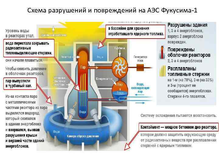 Схема разрушений и повреждений на АЭС Фукусима 1 