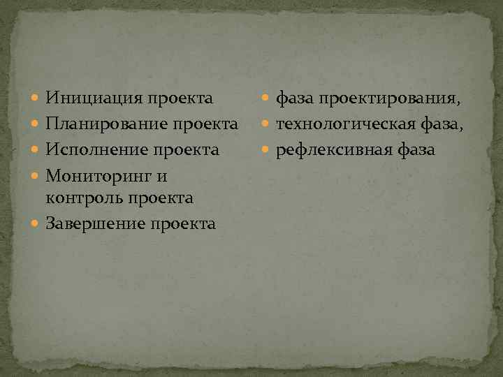  Инициация проекта фаза проектирования, Планирование проекта технологическая фаза, Исполнение проекта рефлексивная фаза Мониторинг