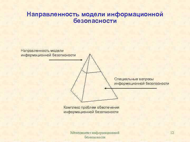 Направленность модели информационной безопасности Специальные вопросы информационной безопасности Комплекс проблем обеспечения информационной безопасности Менеджмент