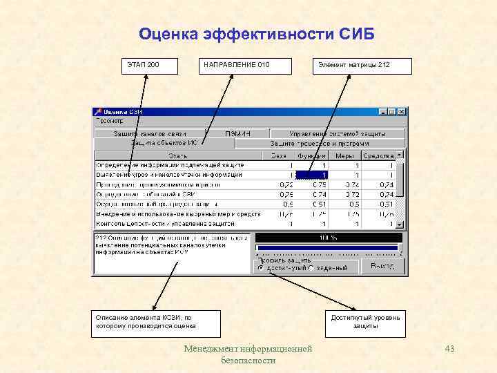 Оценка эффективности СИБ ЭТАП 200 НАПРАВЛЕНИЕ 010 Описание элемента КСЗИ, по которому производится оценка