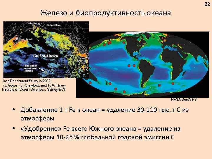 Железо и биопродуктивность океана Iron Enrichment Study in 2002 (J. Gower, B. Crawford, and