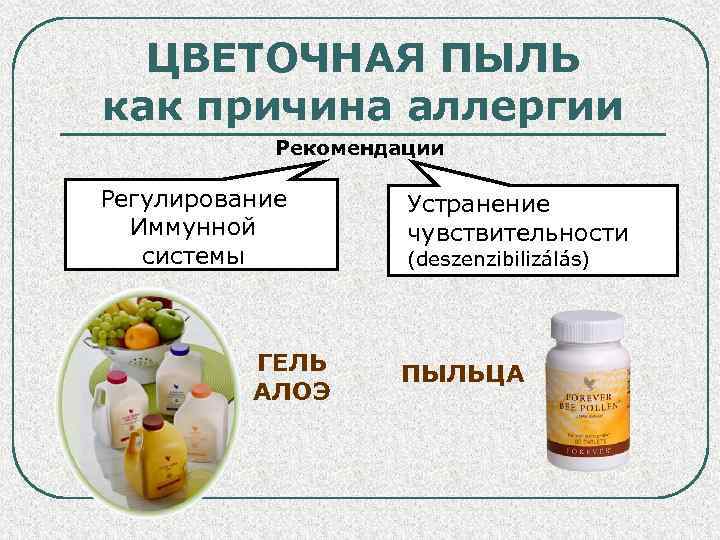 ЦВЕТОЧНАЯ ПЫЛЬ как причина аллергии Рекомендации Регулирование Иммунной системы ГЕЛЬ АЛОЭ Устранение чувствительности (deszenzibilizálás)