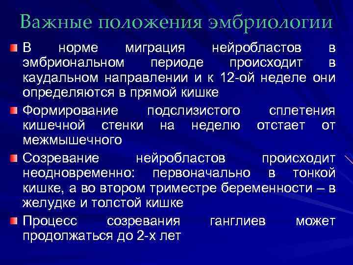 Важные положения эмбриологии В норме миграция нейробластов в эмбриональном периоде происходит в каудальном направлении