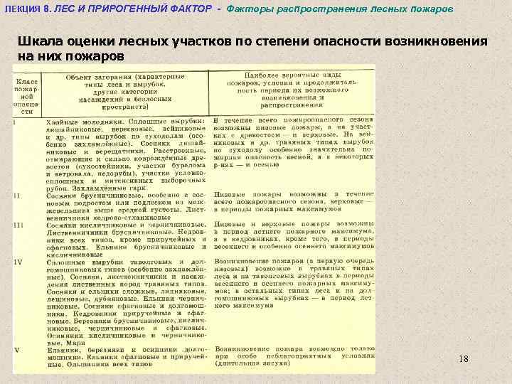 ЛЕКЦИЯ 8. ЛЕС И ПРИРОГЕННЫЙ ФАКТОР - Факторы распространения лесных пожаров Шкала оценки лесных