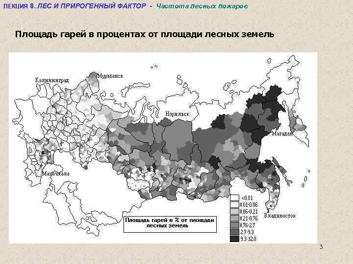 ЛЕКЦИЯ 8. ЛЕС И ПРИРОГЕННЫЙ ФАКТОР - Частота лесных пожаров Площадь гарей в процентах