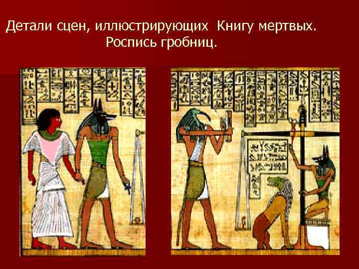 Детали сцен, иллюстрирующих Книгу мертвых. Роспись гробниц. 